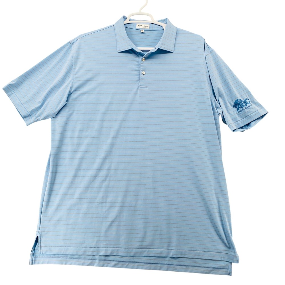 Peter Millar Summer Comfort Mens XXL Light Blue Striped Polo Shirt